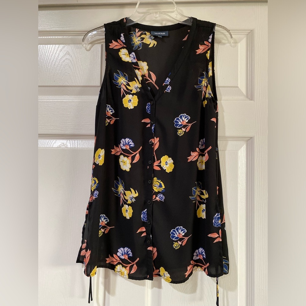 ModCloth Black Floral Simple Decision Sleeveless Tunic Top‎ Small